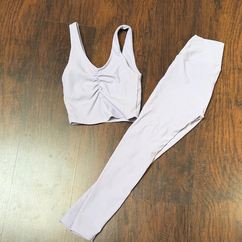 Wilo the Label Lavender Ribbed Leggings & Ruched Cropped Tank Set